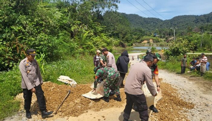 Forkopimcam Parlilitan Dan Masyarakat Gotroy Perbaiki Jalan Rusak