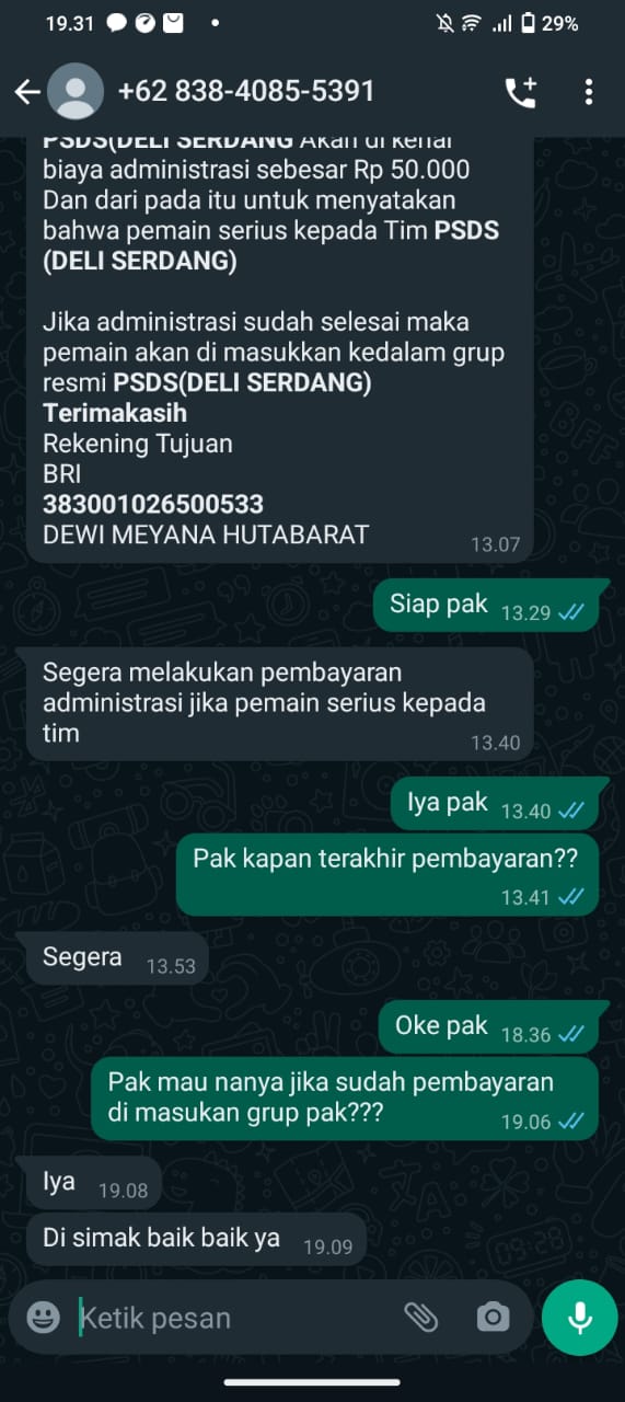 Beredar WA Penipuan Minta Uang Untuk Masuk Grup PSDS