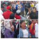 Kolase aksi unjuk rasa puluhan massa dari Horja Lumban Manurung mendatangi Polres Toba meminta agar laporan mereka segera diproses dan terlapor segera ditetapkan sebagai tersangka. Waspada/Ramsiana Gultom