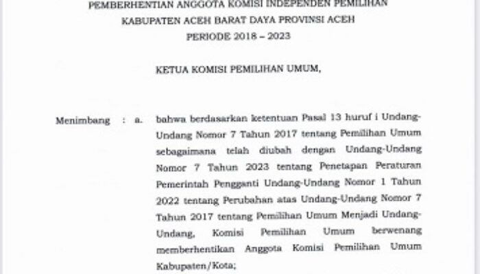 KPU RI Ambil Alih Tugas Komisioner KIP Abdya