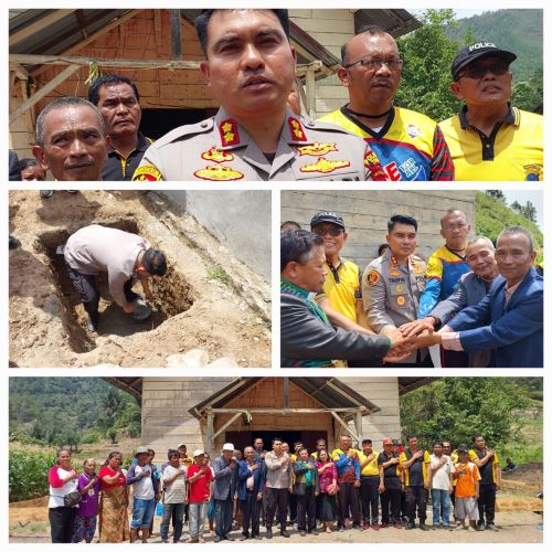 Kolase peletakan batu pertama pembangunan Gereja GKPI Aek Bolon yang merupakan bantuan Kapolres Toba, AKBP Taufiq Hidayat Thayep, SIK berkolaborasi dengan Rutan Kelas IIB Balige, Sabtu (29/7). Waspada/Ramsiana Gultom