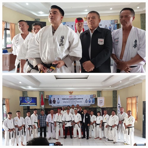Foto bersama usai pengukuhan sekaligus pelantikan Dan II Kapolres Toba, AKBP Taufiq Hidayat Thayep, Sik sebagai Ketua Pengcab Toba Kala Hitam Indonesia. Waspada/Ramsiana Gultom