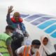 Jamaah haji kloter 12 yang merupakan kloter terakhir debarkasi Aceh tiba di Bandara Sultan Iskandar Muda (SIM) Blang Bintang Aceh Besar, Senin (31/07/23) pagi. (Waspada/Ist)