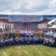 Direktur Poltekbang Medan, Sukarwoto dan jajarannya foto bersama taruni-taruni berprestasi serta siswa dari SMA Plus Taruna Akterlis, Kota Medan usai kegiatan talkshow, Rabu (16/8).