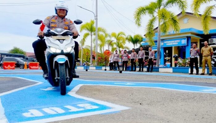 Polres Pidie Uji Coba Ujian Praktik SIM C Berbentuk Sirkuit