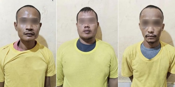 Tiga tersangka penyerangan polisi yang diamankan Polres Binjai. (Waspada/ist)