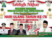 Spanduk imbauan Tabligh Akbar di Masjid Tengku Khalilullah, Simeulue nanti malam, Senin (14/8). Waspada/Ist.