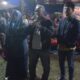CAMAT Talawi Basrah, SPd didampingi Sekcam Asmah dan Anggota DPRD Kabupaten Batubara Rizal Syahreza, SE saat memberikan sambutan pertunjukan kuda kepang memeriahkan HUT ke-78 Kemerdekaan RI di halaman kantor Camat Talawi di Labuhanruku.Waspada/Iwan Has