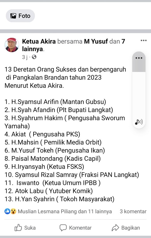 Sejumlah nama orang sukses dan berpengaruh viral di media sosial Facebook. Waspada/Boy Aprizal