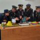 Kalapas Klas IIB Kota Tebingtinggi, Anton Setiawan beserta pejabat struktural saat memotong tumpeng dan kue pada peringatan hari Kemenkumham tahun 2023 di Aula Lapas Tebingtinggi. Waspada/Ist