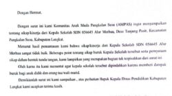 SURAT ini rakan disampaikan wali murid ke Disdik Langkat, Jumat esok. Waspada/Ist