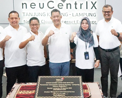 PT Telkom Indonesia (Persero) Tbk (Telkom) mengakselerasi ekspansi layanan data center di Sumatera dengan meresmikan neuCentrIX Tanjung Karang beberapa waktu lalu. Waspada/Ist