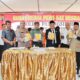 Kapolres Padangsidimpuan AKBP Dudung Setyawan bersama Wali Kota Irsan Efendi Nasution dan Forkopimda saat konferensi pers pengungkapan kasus sabu-sabu seberat 3,18 Kg. (Waspada/Sukri Falah Harahap)