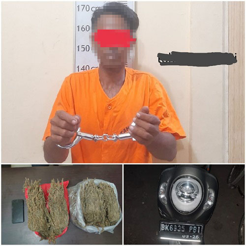 Tersangka dan barang bukti saat diamankan di Polres Langkat, Senin (10/9). Waspada/ist 