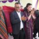 Bupati Toba, Poltak Sitorus bersama Ny.Rita Marlina Poltak Sitorus diulosi saat menghadiri perayaan Hari Ulang Tahun ke-57 sekaligus pesta panen Gereja Kristen Protestan Indonesia (GKPI) Porsea Kota pada Minggu (3/9). Waspada/Ist