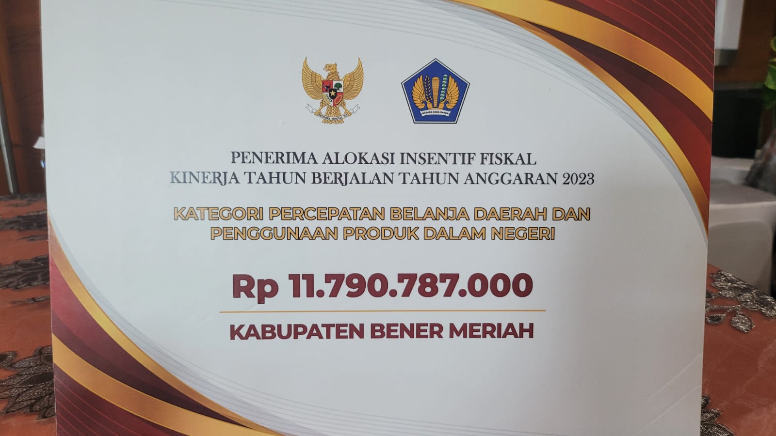 Pj Bupati Bener Meriah Terima Insentif Fiskal Kinerja Dari Menkeu