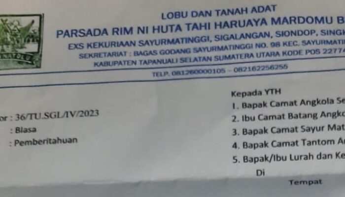 HMB Minta 4 Camat Di Tapsel Tidak Terbitkan Surat Di Tanah Ulayat