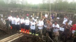 PLT Gubernur Sumatera Utara, Hasanuddin, secara simbolik melakukan gerakan penanaman pohon mangrove di Desa Lubuk Kertang, Kec. Brandan Barat, Langkat. Waspada/Asrirrais