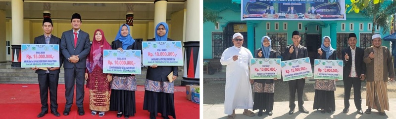 Tiga orang Muhaddits dan Muhadditsah, santri Pondok pesantren (Ponpes) Al Mukhlisin, Sibuhuan, Kabupaten Padanglawas (Palas) menerima penghargaan di Hari Pahlawan. (Waspada/Idaham Butar Butar/B)
