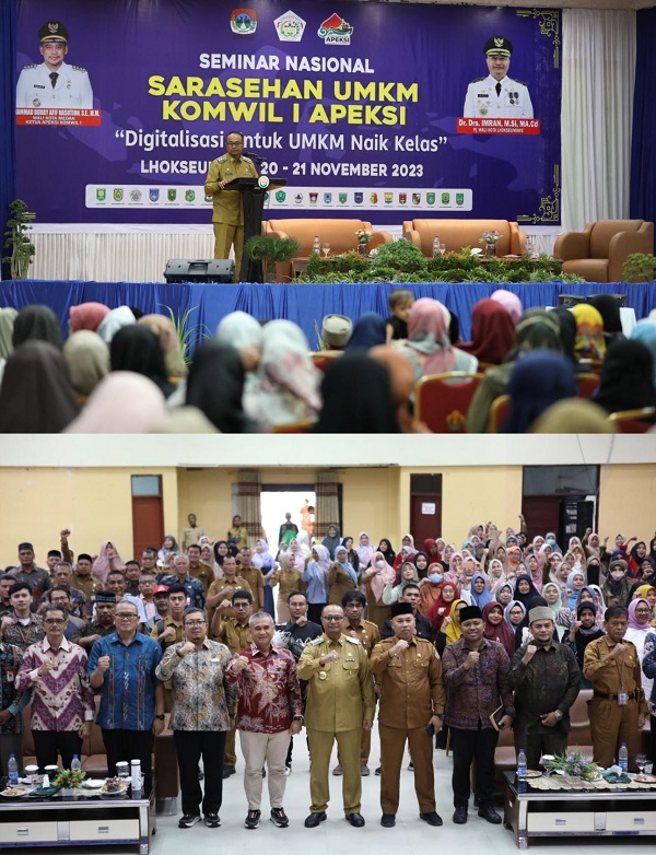 Pj Wali Kota Lhokseumawe Imran membuka Seminar Nasional UMKM Apeksi yang digelar di GOR Universitas Malikussaleh, Selasa (21/11).Zainuddin. Abdullah / Waspada