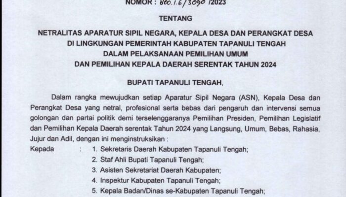 Pj Bupati Tapteng Instruksikan Netralitas ASN, Kades Dan Perangkatnya