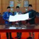 BUPATI Batubara Zahir, bersama Ketua dan Wakil Ketua pada penandatanganan berita acara persetujuan R.APBD Kabupaten Batubara  2024 menjadi Perda.Waspada/Iwan Has