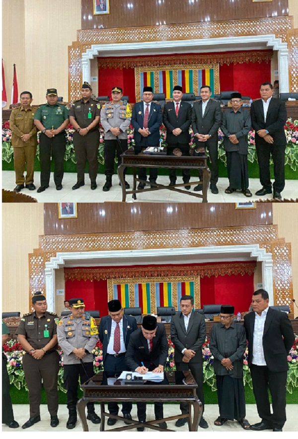 Kegiatan pengesahan APBK Tahun 2024, dalam sidang Paripurna di gedung DPRK Abdya. Foto direkam Senin (27/11) lalu.Waspada/Syafrizal