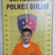 Tersangka HM alias Lehen pelaku penikaman kini diamankan di Polres Binjai. (Waspada/Ist)