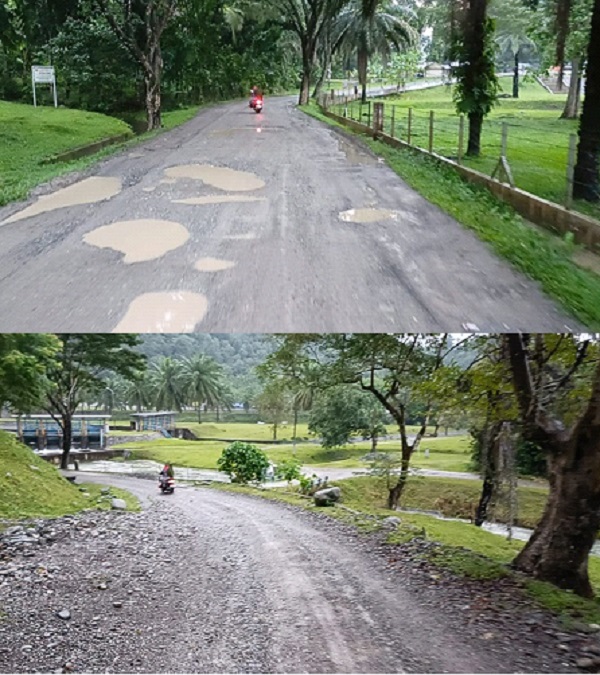 Jalan Tiro-Pintu Sa, Kabupaten Pidie mirip kubangan kerbau di sawah, Rabu (29/11). Waspada/Muhammad