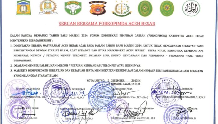 Malam Pergantian Tahun, Aceh Besar Larang Kegiatan Bertentangan Syariat