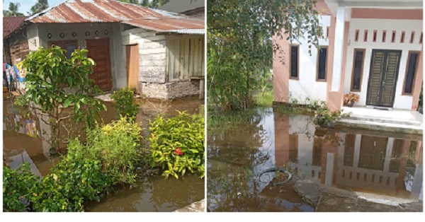 BEBERAPA rumah di Lingkungan VI Labuhanruku Kecamatan Talawi, Batubara masih tergenang banjir saat terjadi curah hujan tinggi kemarin. Diperburuk lagi dengan kondisi riol maupun parit induk didepannya yang mengalami pendangkalan dan ditutupi rumput hingga air tidak dapat leluasa mengalir ke sungai mengakibatkan air meluber menggenangi pemukiman. Waspada/Iwan Has