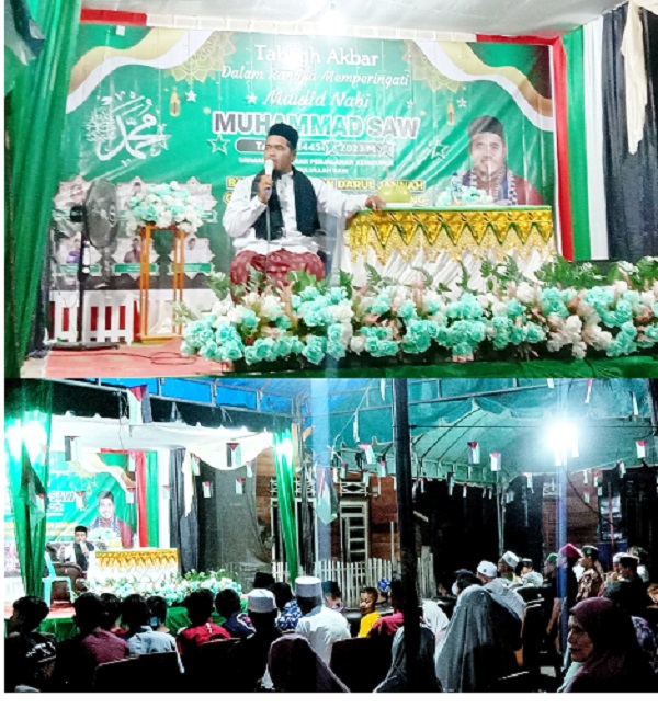 Tabligh Akbar dalam rangka memperingati Maulid Nabi Besar Muhammad Saw, di Balai Pengajian Darul Jannah Gampong Sungai Pauh Tanjong Kecamatan Langsa Barat, Rabu (6/12) malam. Waspada/Munawar
