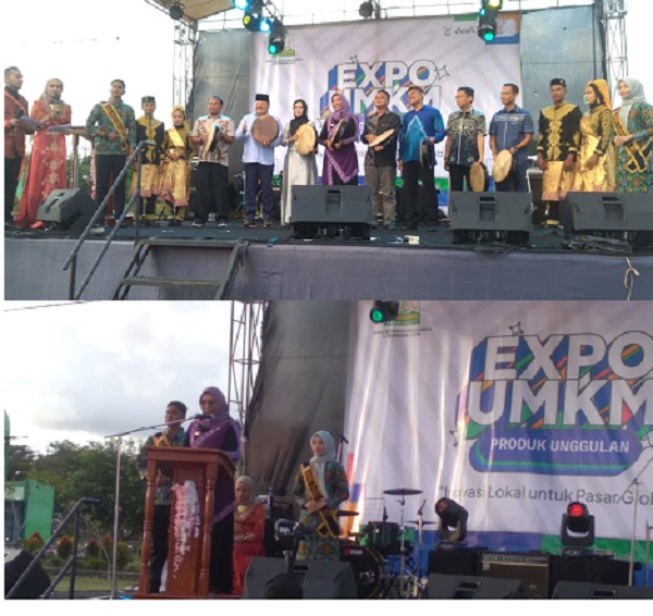 Expo UMKM dibuka dengan ditandai penabuhan gendang rapai di Alun-Alun Suka Makmue, Kamis (7/12) sore. (Waspada/Muji Burrahman)
