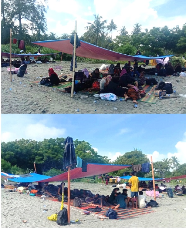 180 pendatang ilegal Rohingya yang datang Minggu (10/12) dini hari, masih bertahan di tenda, di pantai Blang Raya, Kecamatan Muara Tiga, Kabupaten Pidie, Provinsi Aceh, Senin (12/12) Waspada/ Muhammad Riza