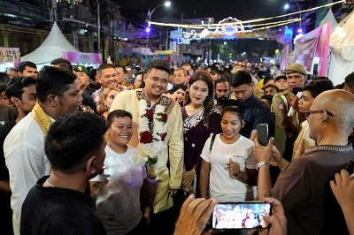 WALI Kota Medan, Bobby Nasution saat menghadiri acara perayaan Deepavali tahun 2023, Sabtu (9/12) malam. Waspada/Ist