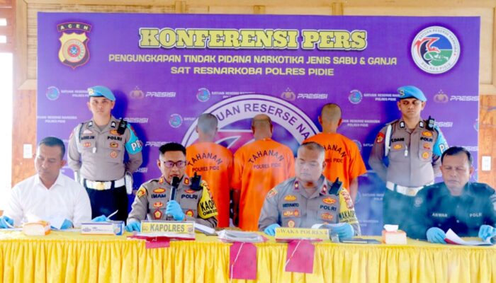 Satres Narkoba Polres Pidie Tangkap Tiga Tersangka Pengedar Sabu