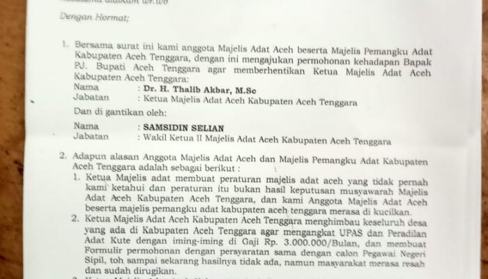 Surat Mosi Tidak Percaya Terhadap Ketua MAA Agara Beredar Luas