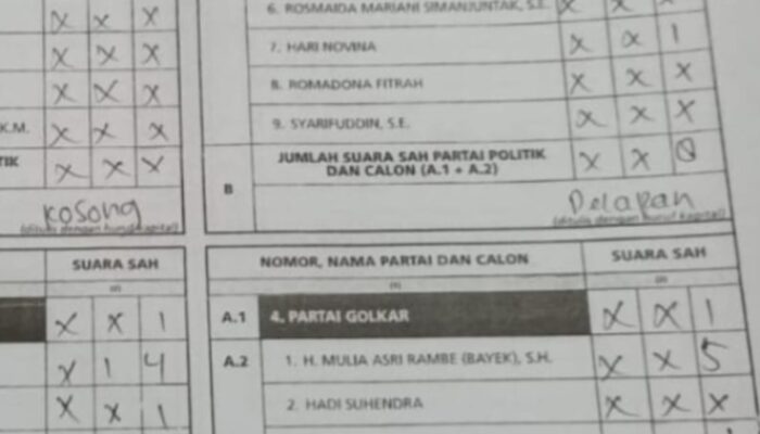 Suara Caleg Partai Golkar Diduga Hilang Di TPS 43 Kelurahan Sei Mati