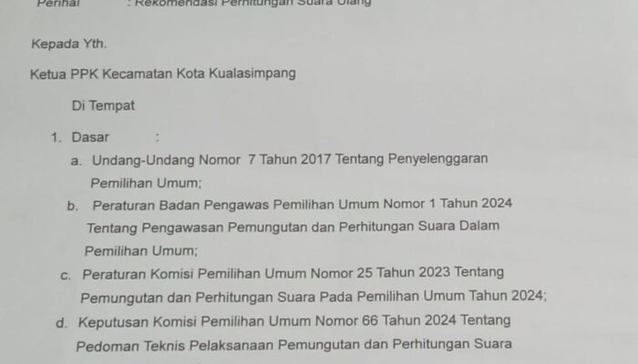Banwaslu Tamiang Minta Hasil Pemilu Dihitung Ulang Di Kota Kualasimpang