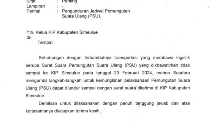 Logistik Belum Tiba, PSU Di Simeulue Besok Terancam Gagal
