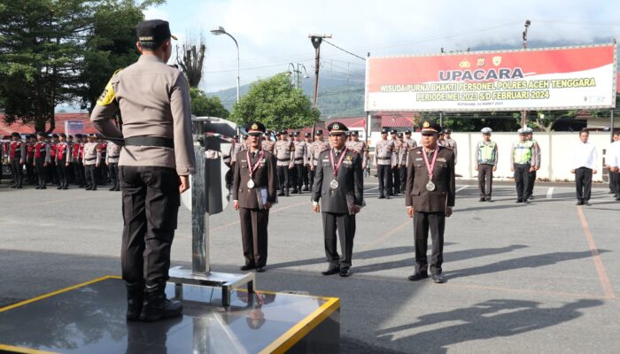 AKBP R Doni Sumarsono Pimpin Upacara Wisuda Purna Bhakti Personel Polres Agara