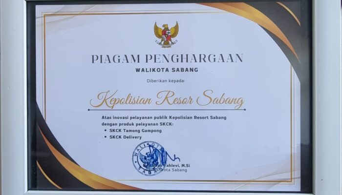 Inovasi Pelayanan SKCK, Wali Kota Berikan Penghargaan Ke Polres Sabang