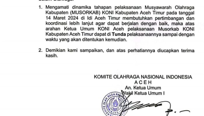 KONI Aceh Tunda Musorkab Aceh Timur