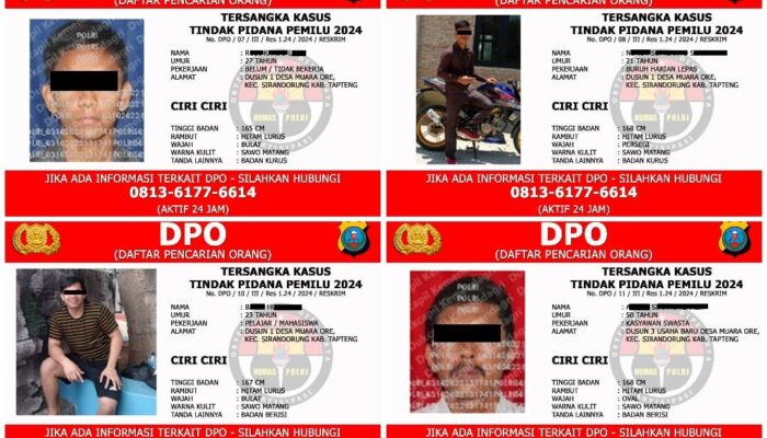DPO 7 Tersangka Kasus Tindak Pidana Pemilu 2024 Tapteng