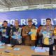 Kapolres Batubara AKBP Taufiq Hidayat Thayeb bersama Pj Bupati Batubara Nizhamul dan Kepala BNN Batubara AKBP Poltak Tobing menunjukkan barang bukti sebelum dimusnahkan.(Waspada/Agusdiansyah Hasibuan)