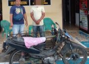 Polsek Siantar Selatan Polres Pematangsiantar meringkus terduga pelaku pencurian satu unit molen cor beton milik kantor Lurah Simalungun, Kec. Siantar Selatan, pria MD, 28, (kanan) di Jl. Cipto, Kel. Simalungun, Selasa (5/3) pukul 09:00 dan menyita satu unit betor, dimana MD menggunakan betor itu melakukan tindak pidana pencurian.(Waspada-Ist).