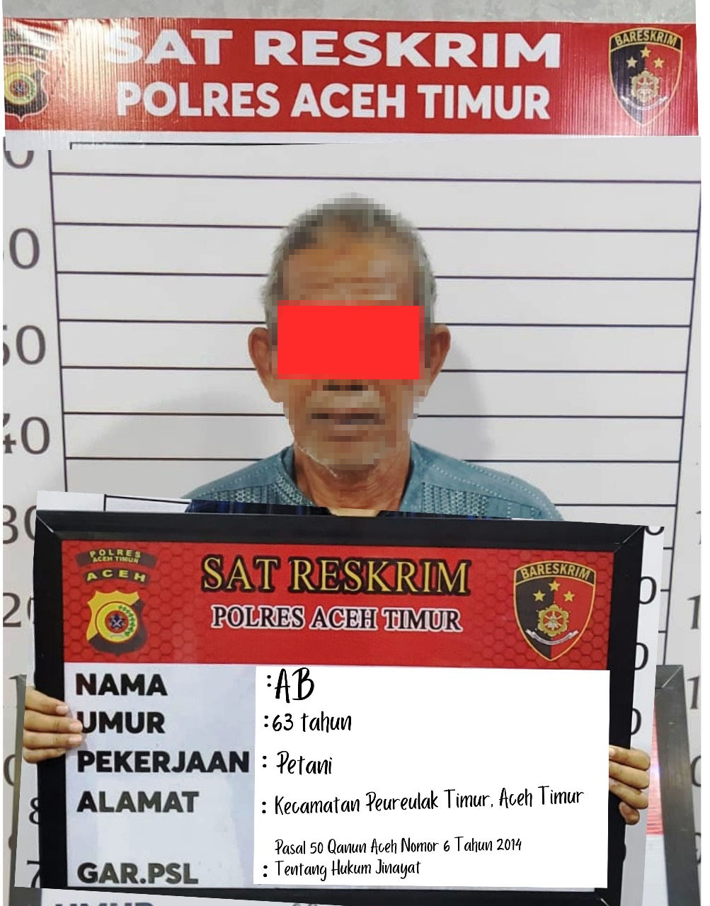 Tersangka AB diamankan di Polres Aceh Timur, Rabu (20/3). Waspada/Ist