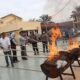  Polres Langkat lakukan pemusnahan barang bukti narkotika jenis sabu dan ganja, di lapangan  Aula Baradaksa Mapolres Langkat, Jumat (8/3/2024). Waspada/ist