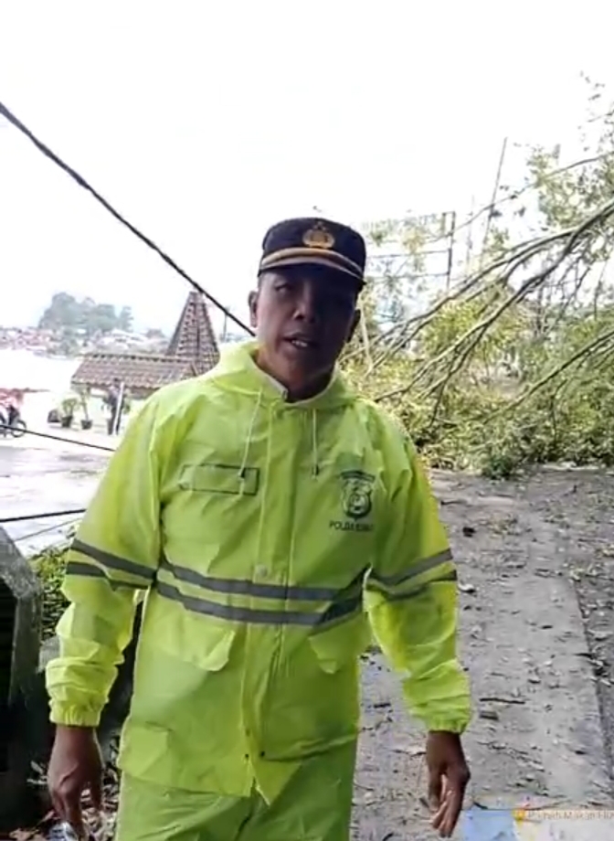 Gercep Polsek Parapat Atasi Pohon Tumbang Di Jalan P. Siantar - Parapat