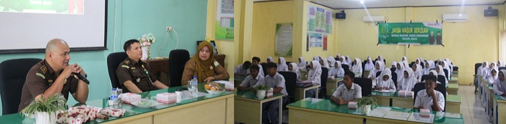 Tim JMS Kejari Langsa saat menyambangi SMK Negeri 3 Langsa, Senin (29/4). Waspada/Munawar